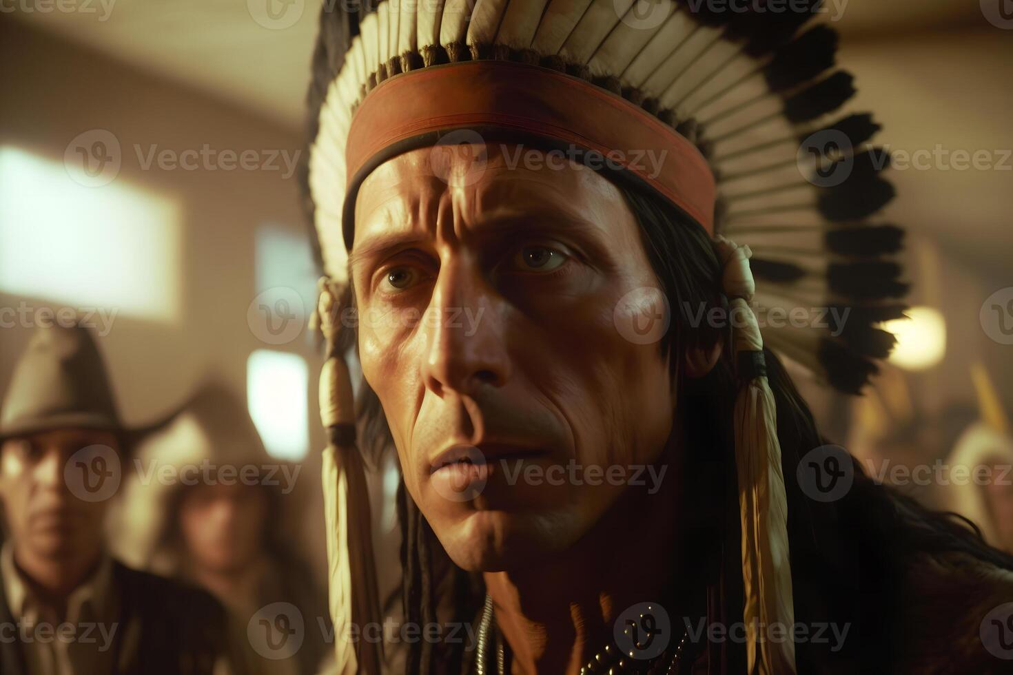 inheems Amerikanen. portret van Amerikanen Indisch Mens. neurale netwerk ai gegenereerd foto