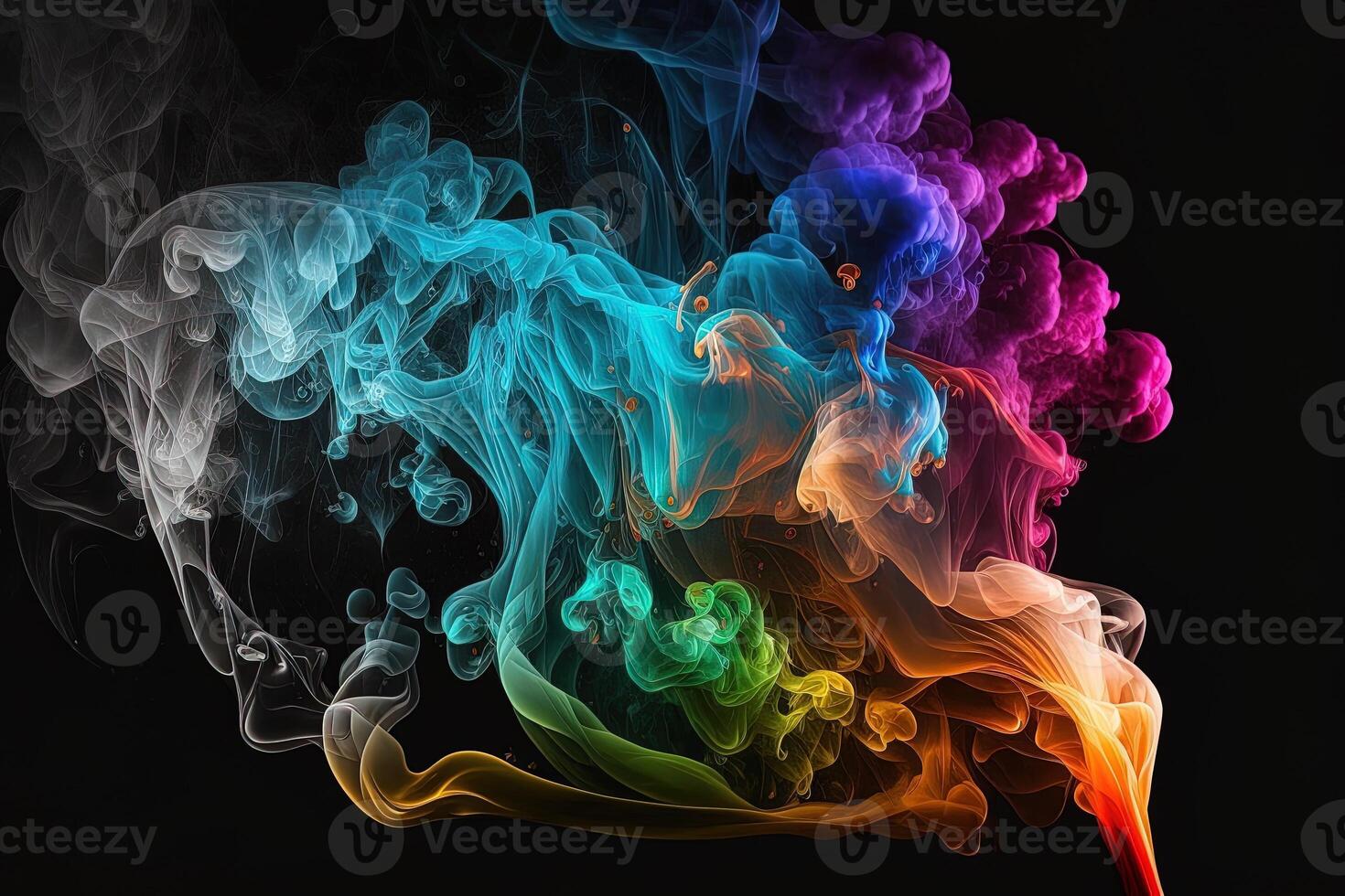 generatief ai een kleurrijk rook wolk is getoond in deze afbeelding, het looks Leuk vinden het is drijvend in de lucht en is heel donker en blauw en geel, met een zwart achtergrond. foto