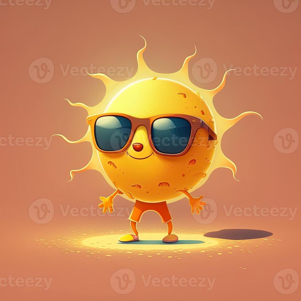 verzameling van Vrolijk, lachend, blij tekenfilm stijl zon tekens voor zomer, vakantie ontwerp. tekenfilm zon karakter vervelend zonnebril. generatief ai foto
