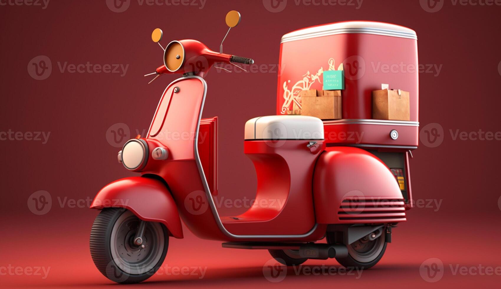 rood levering scooter met dozen, generatief ai foto