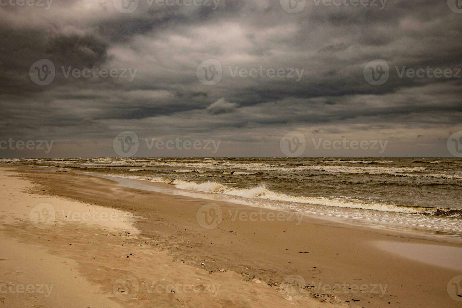 landschap van de strand Aan de Pools Baltisch zee Aan een bewolkt koel winderig voorjaar dag foto