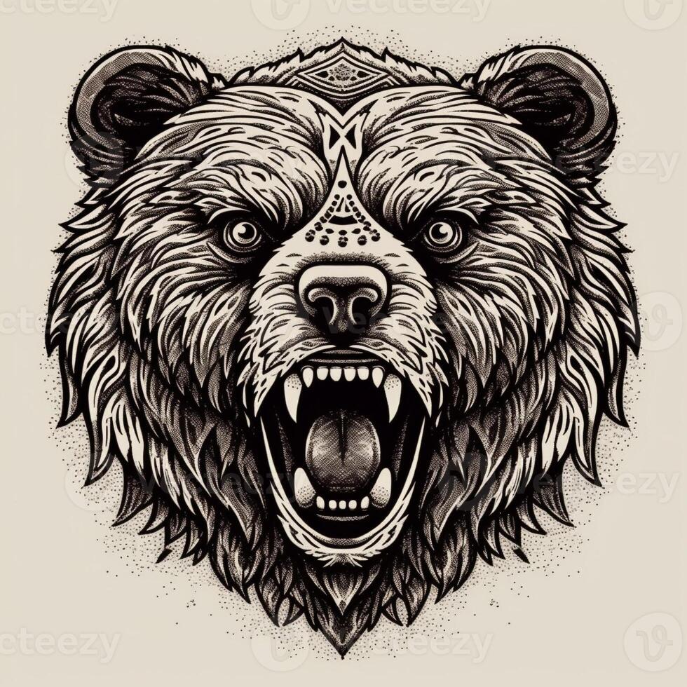 woest beer zwart tatoeëren ai gegenereerd foto
