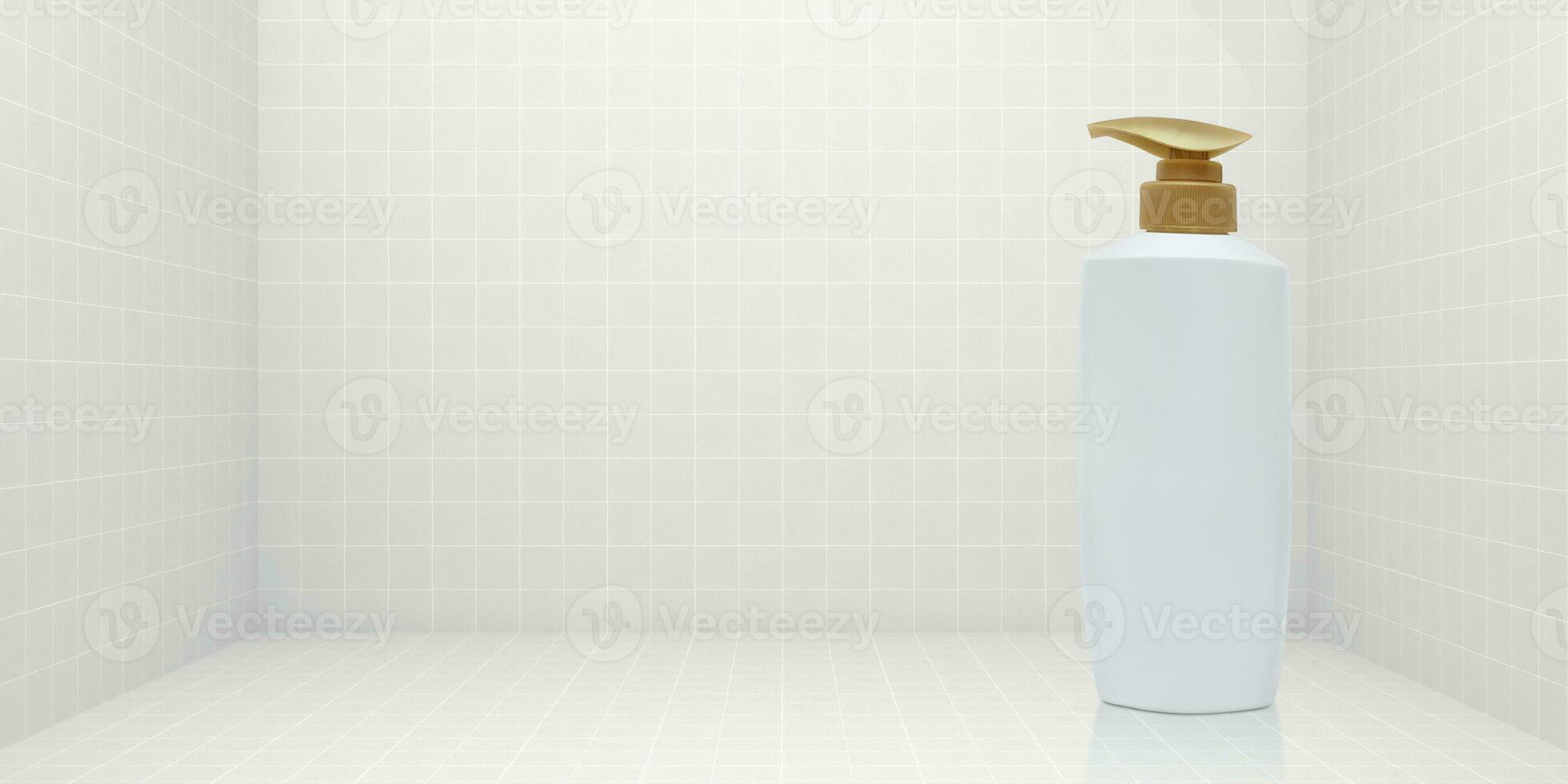 vloeistof zeep fles met tegel achtergrond badkamer accessoires foto