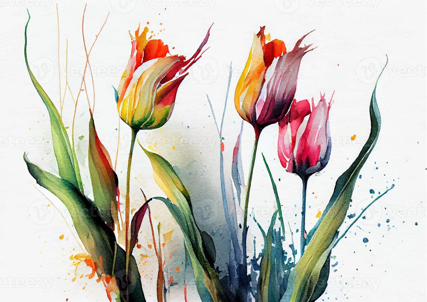 tulpen waterverf, ansichtkaart of uitnodiging poster Aan de muur gegenereerd door ai foto