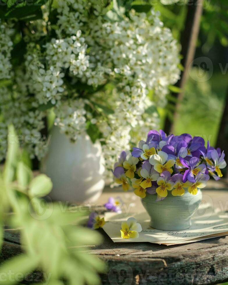 nog steeds leven met voorjaar kleurrijk bloemen in de tuin. voorjaar nog steeds leven foto