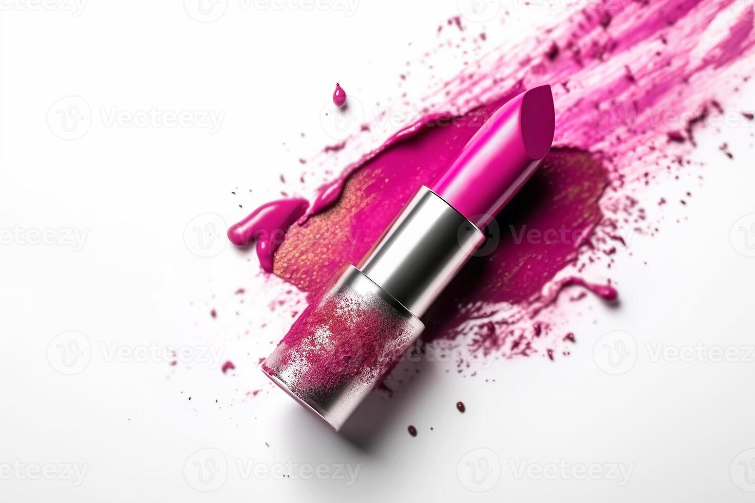 lippenstift en besmeurd lippenstift vlekken Aan wit achtergrond. generatief ai illustratie foto