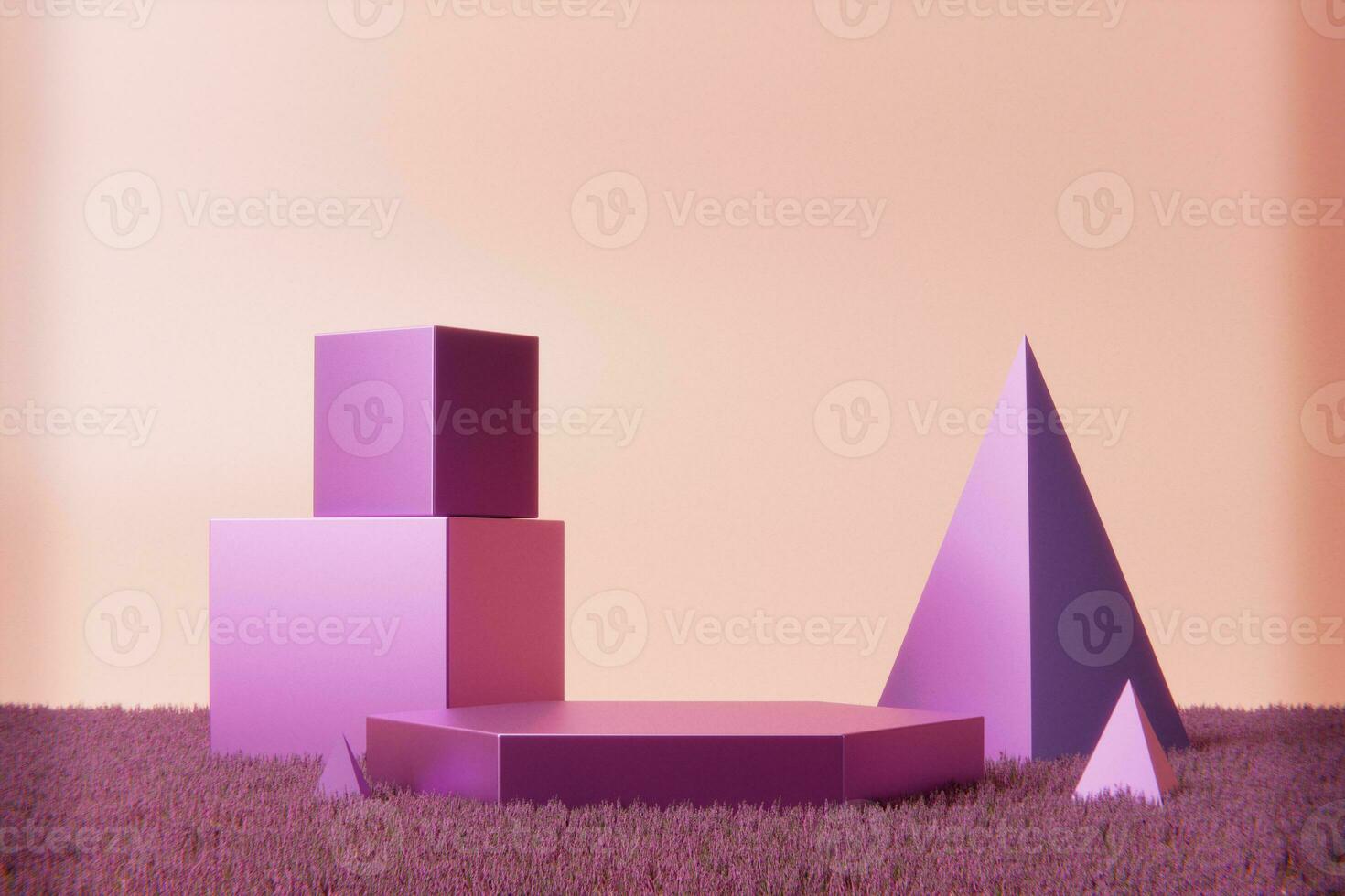 staan met meerdere metalen roze meetkundig figuren foto