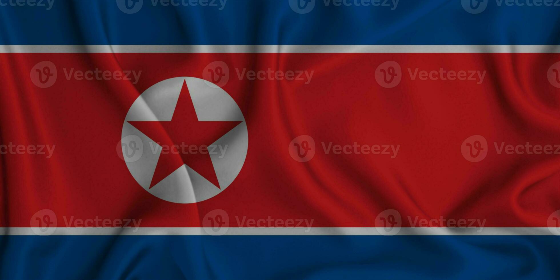 realistisch golvend vlag van noorden Korea, 3d illustratie foto