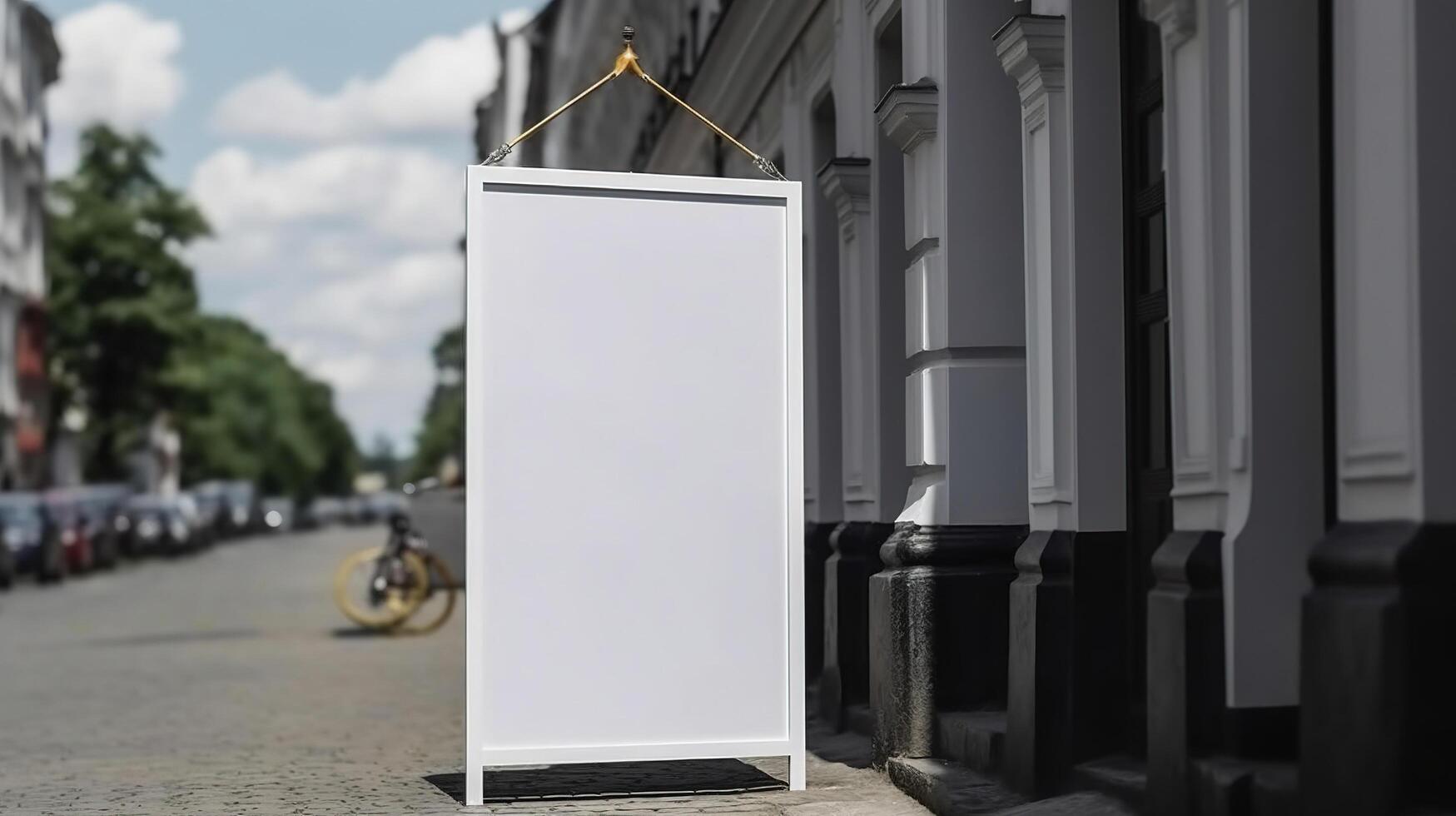 generatief ai, realistisch straat groot aanplakbord of poster bespotten omhoog blanco voor presentatie reclame. buitenshuis teken blanco in de futuristische stad, bedrijf concept foto