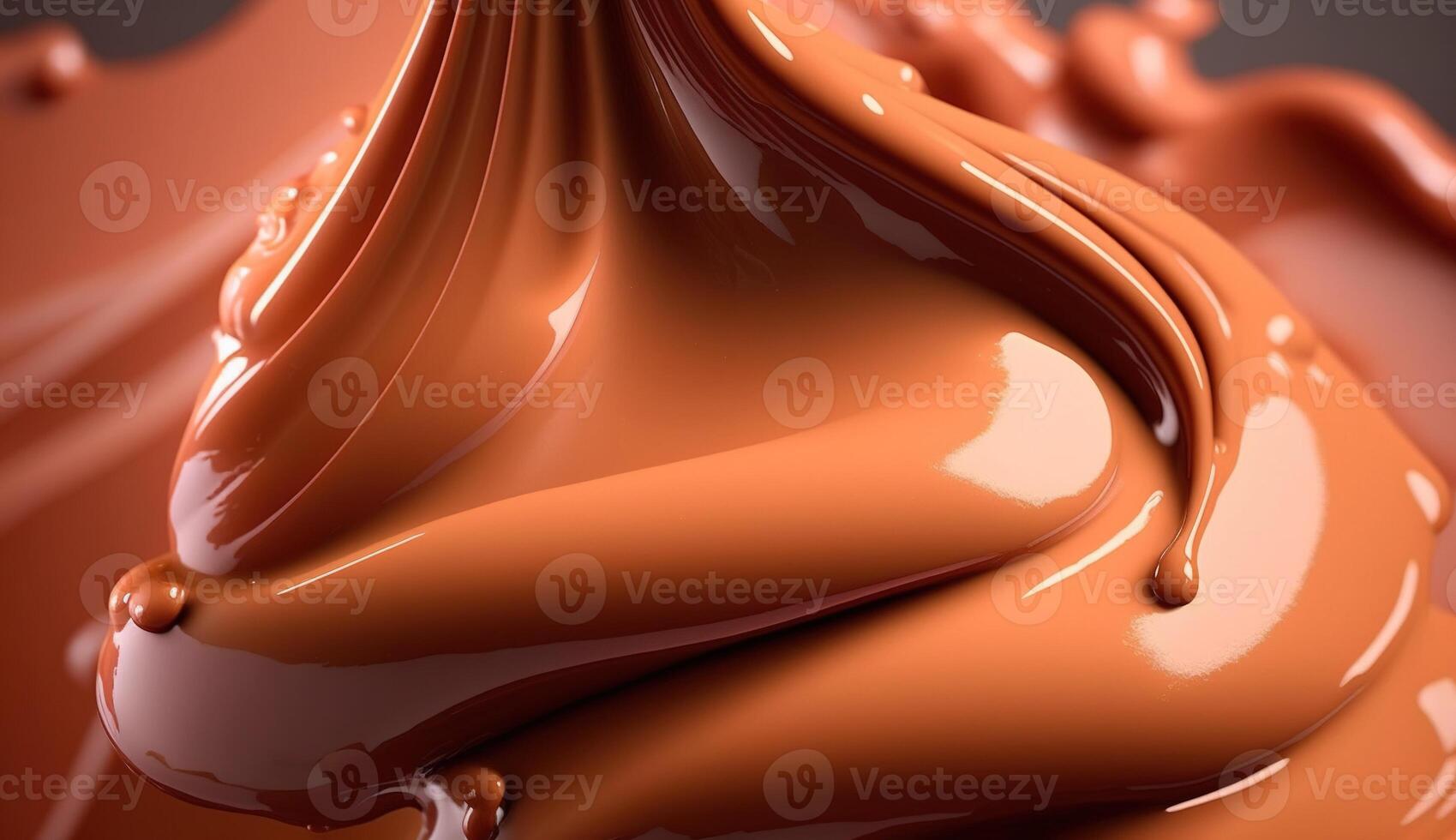 generatief ai, vloeiende vloeistof met spatten in abrikoos kleur. glanzend room karamel vloeistof banier, 3d effect, modern macro fotorealistisch abstract achtergrond illustratie. foto