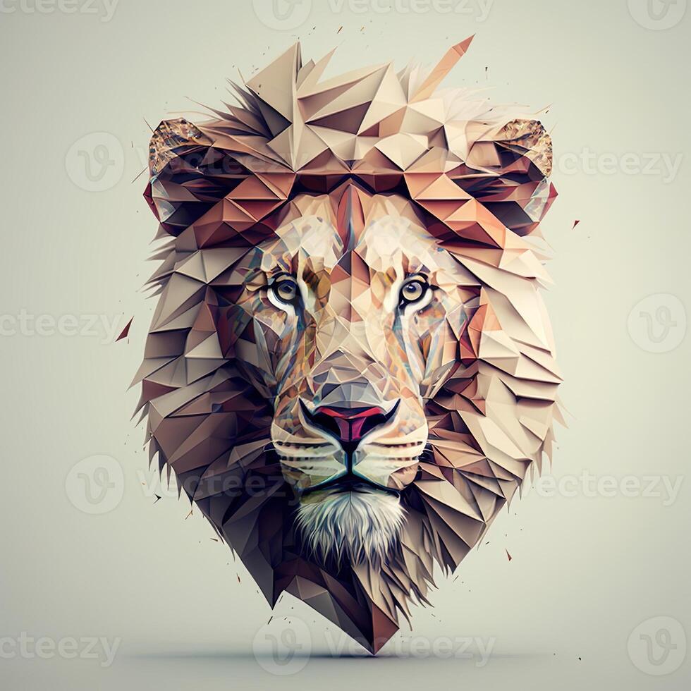 generatief ai illustratie van creatief van leeuw gemaakt van kleurrijk meetkundig vormen Aan achtergrond. leider, moed, sterk en moedig, majestueus leeuw foto