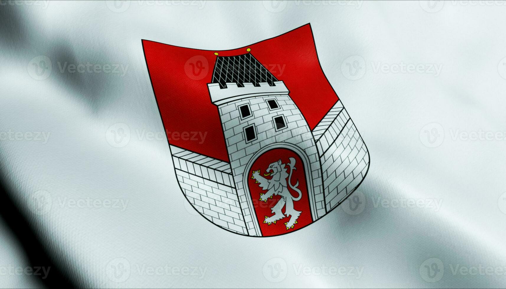 3d geven golvend Tsjechisch stad vlag van podia detailopname visie foto