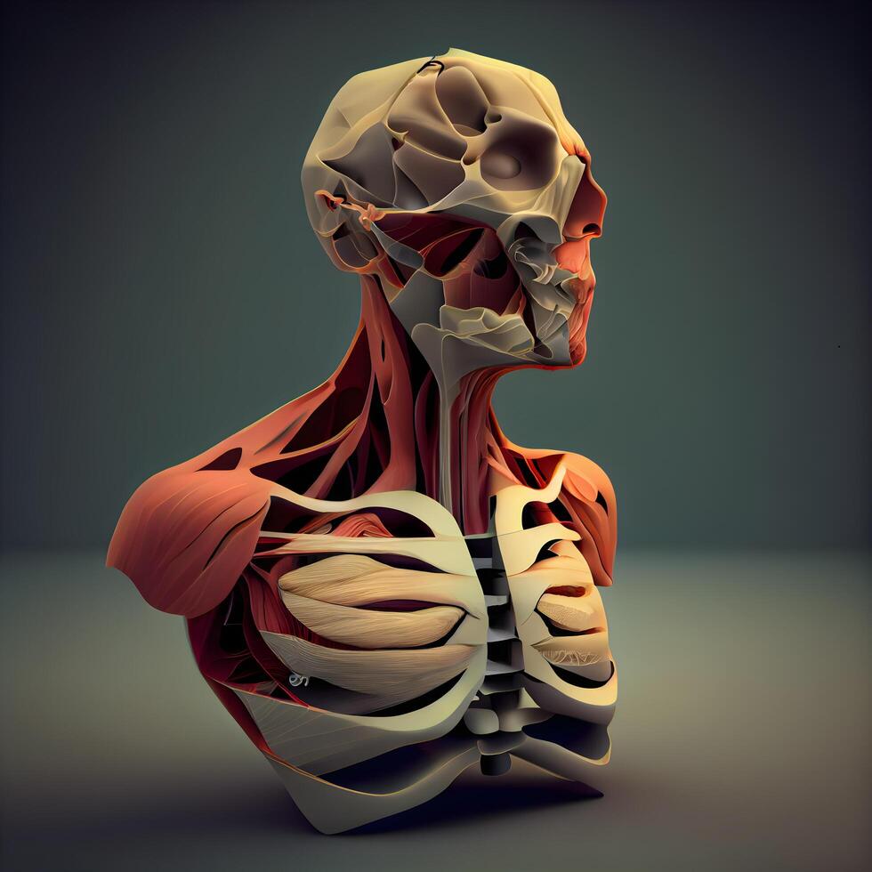 menselijk skelet anatomie Aan donker achtergrond. 3d illustratie. menselijk lichaam., ai generatief beeld foto