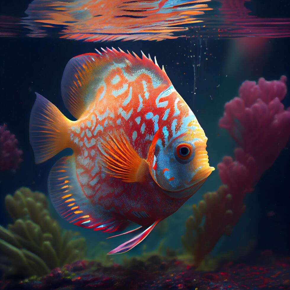 discus vis in de aquarium. onderwater- wereld. marinier leven., ai generatief beeld foto