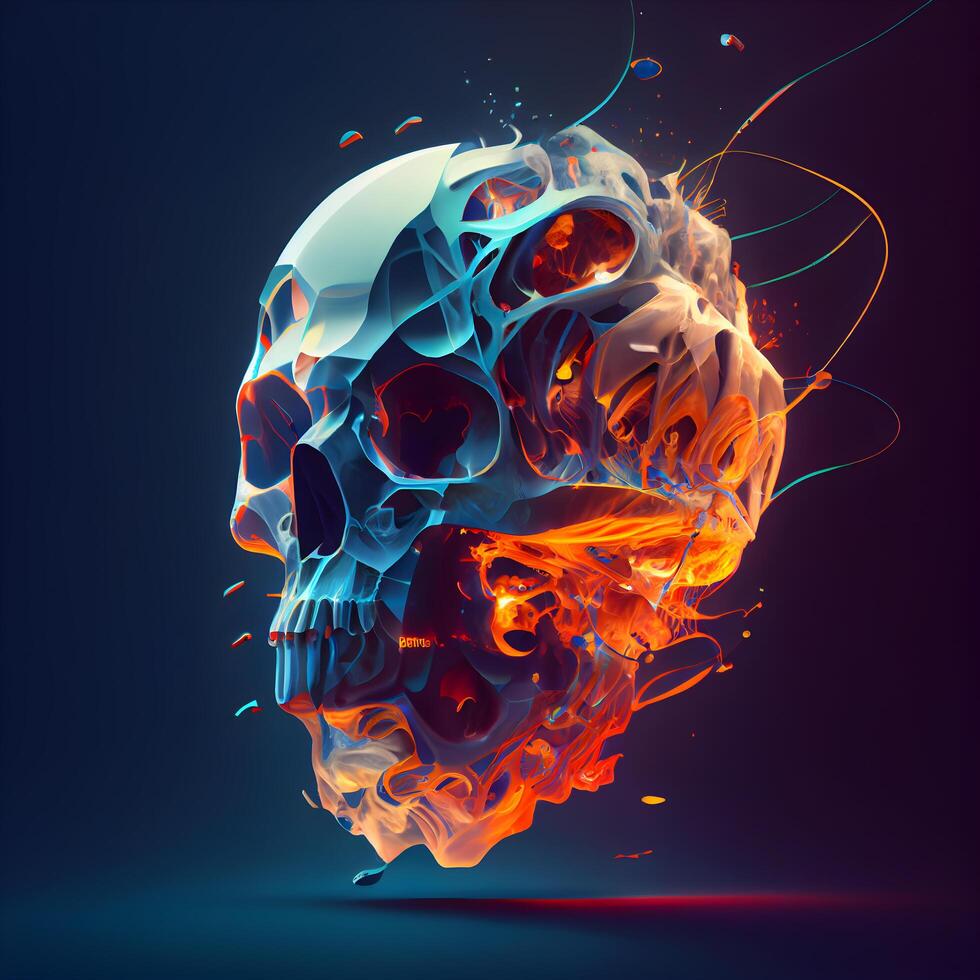 schedel in brand. 3d illustratie. ontwerp element., ai generatief beeld foto