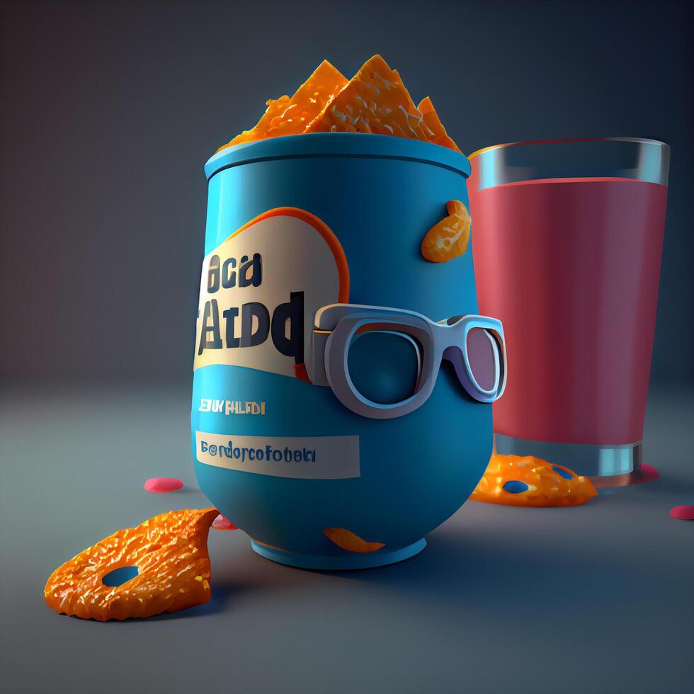 illustratie van een Frisdrank kan met snacks en drankjes., ai generatief beeld foto