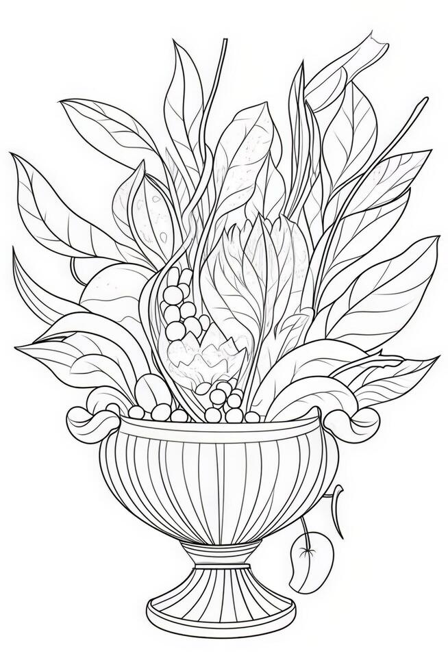 decoratief vaas met bloemen en bladeren voor kleur boek. vector illustratie..generatief ai foto