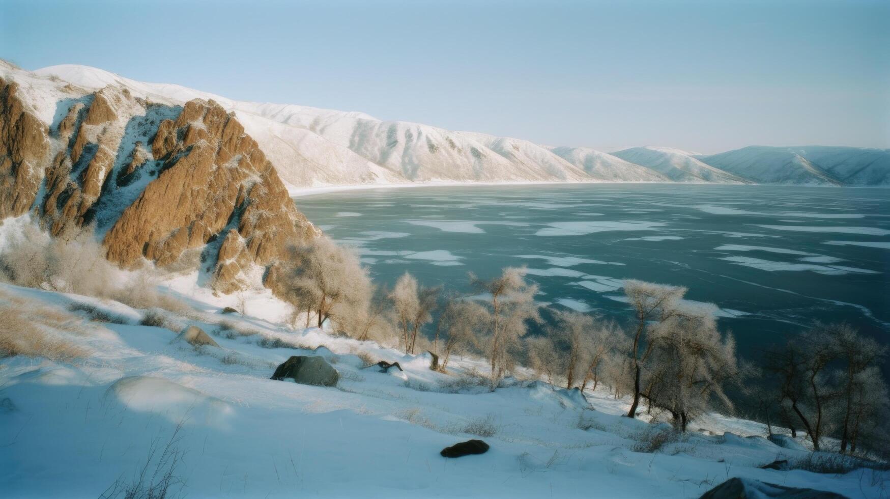 baaikal meer in winter illustratie ai generatief foto