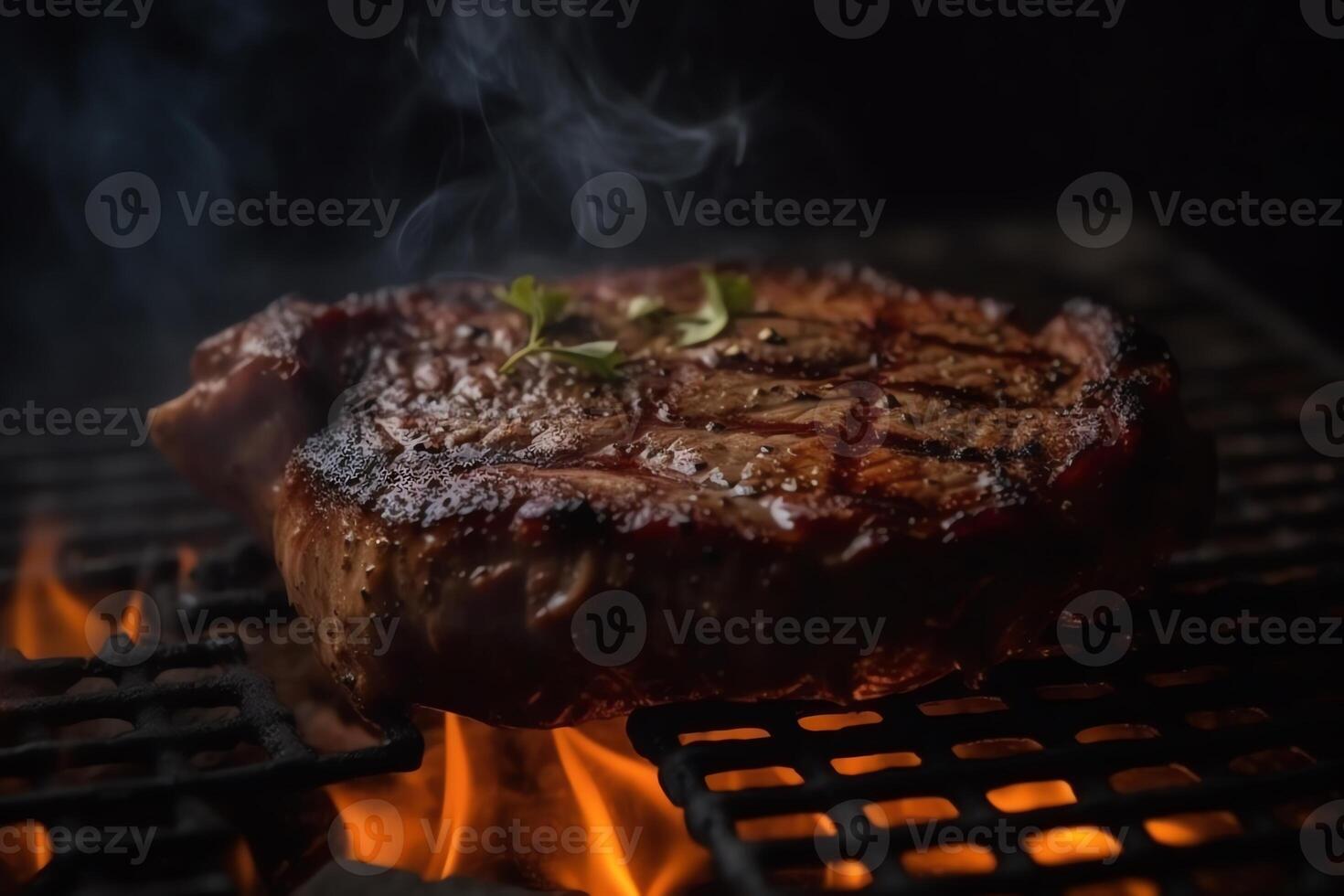 gegrild steak auf dem rooster mit vlammen. ai gegenereerd foto