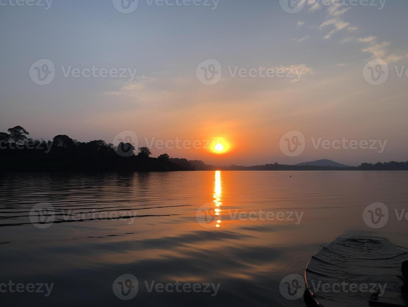 zonsondergang, zonsopkomst zomer landschap.mooi natuur.blauw lucht, verbazingwekkend kleurrijk wolken.natuurlijk achtergrond.lake, zon. ai generatief foto