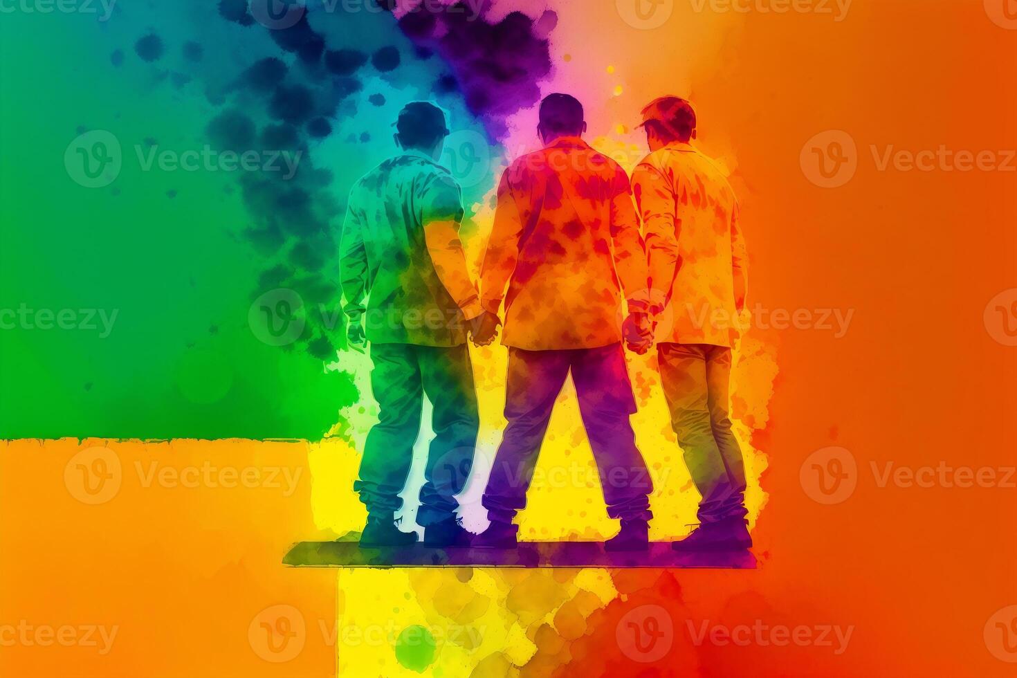 trots maand. een kleurrijk illustratie van twee mannen Holding handen. homo paar uitgeven tijd samen. lgbtq. generatief ai foto