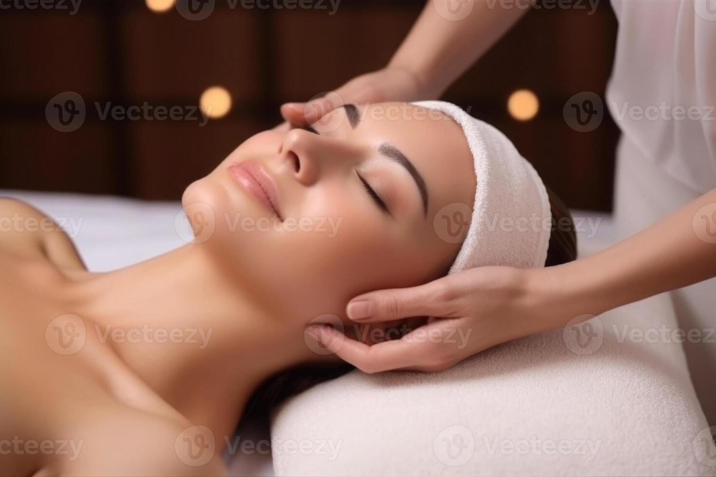 gezicht massage voor vrouw in spa salon. gelaats schoonheid behandeling. generatief ai foto