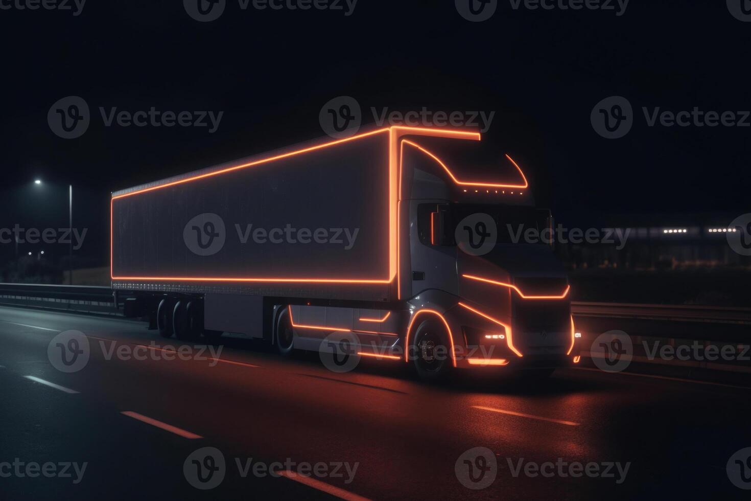 gloeiend lading vrachtwagen. futuristische levering en logistiek concept. generatief ai foto