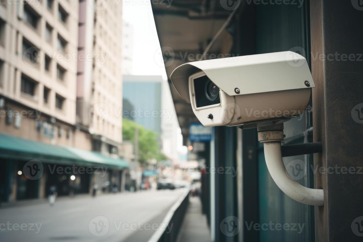 toezicht camera Bij stad straat. cctv toezicht houden systeem. generatief ai foto