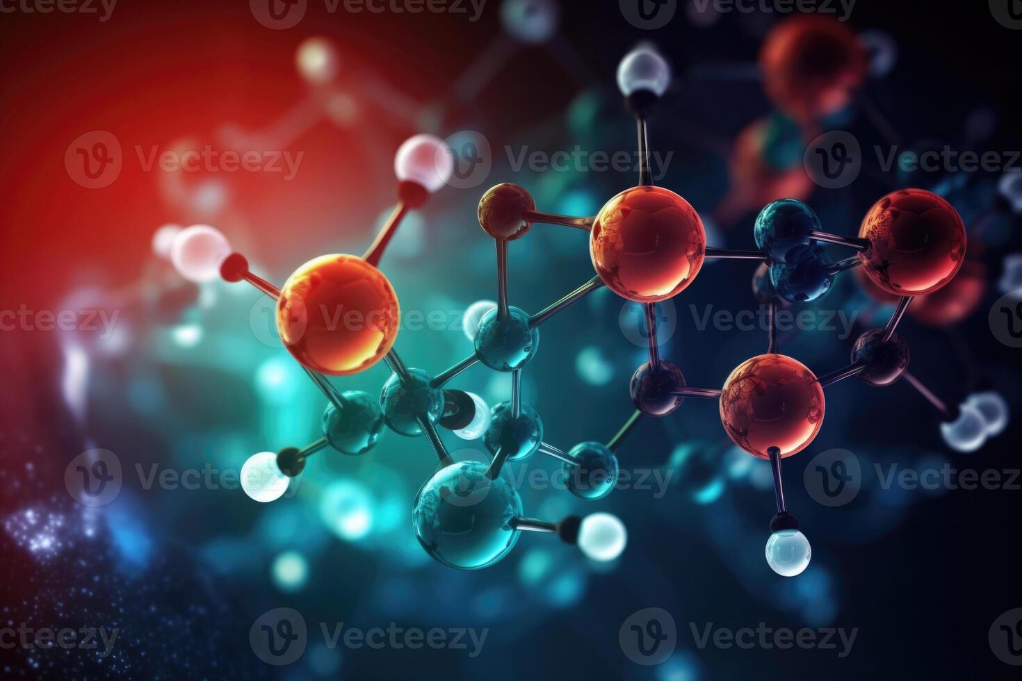 moleculair structuur met verbindingen tussen atomen. generatief ai foto