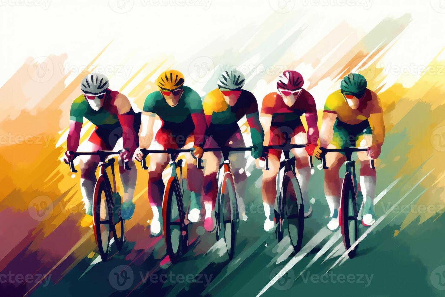 fietsers team rijden Aan fietsen, kleur tekening. fiets ras spandoek. generatief ai foto