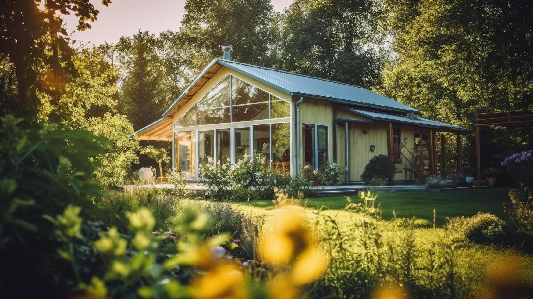 groen modern huis. illustratie ai generatief foto