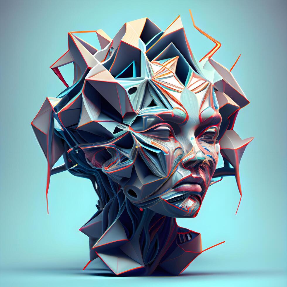 abstract 3d renderen van een vrouw gezicht gemaakt van meetkundig vormen., ai generatief beeld foto