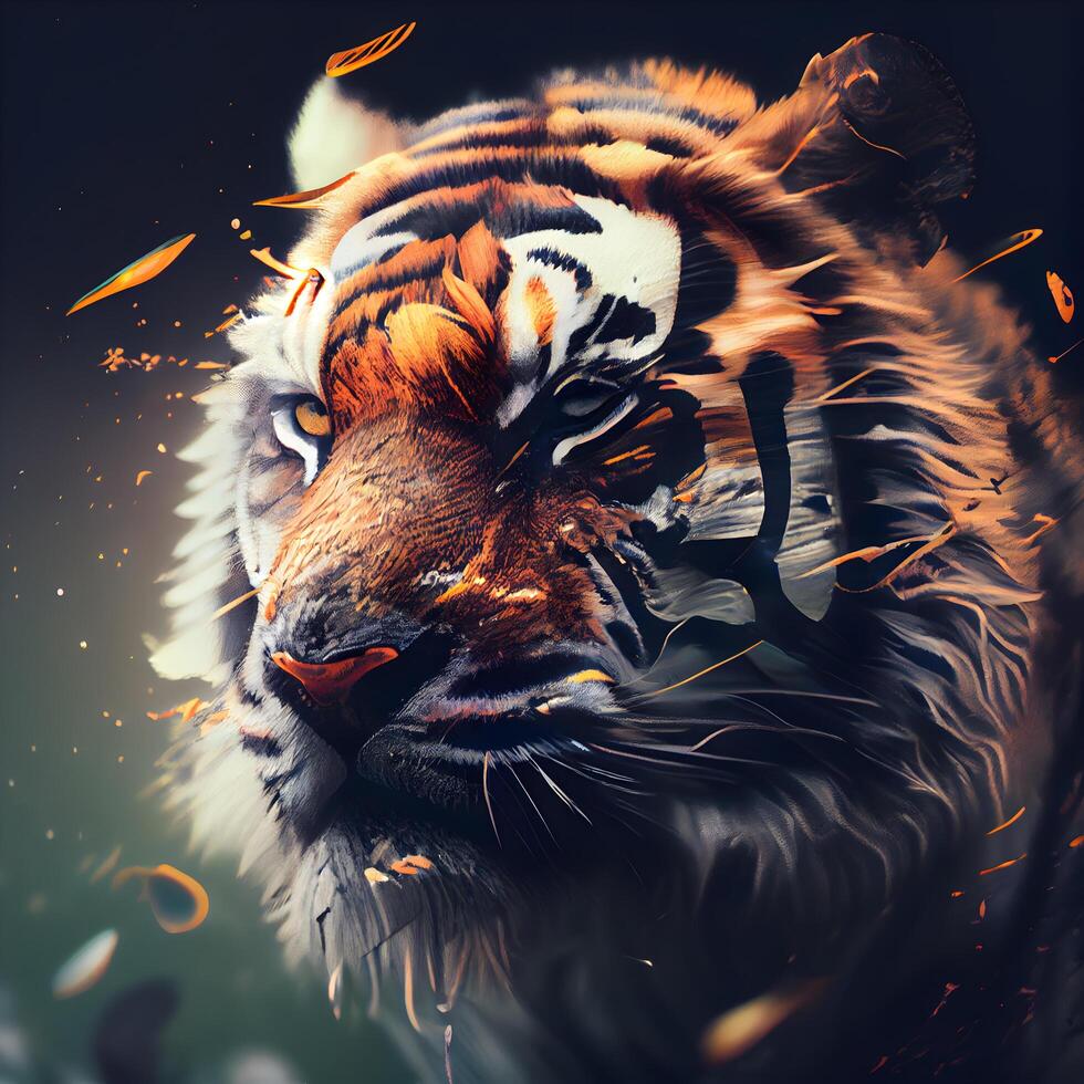 mooi tijger met brand effect Aan een donker achtergrond. digitaal schilderen., ai generatief beeld foto