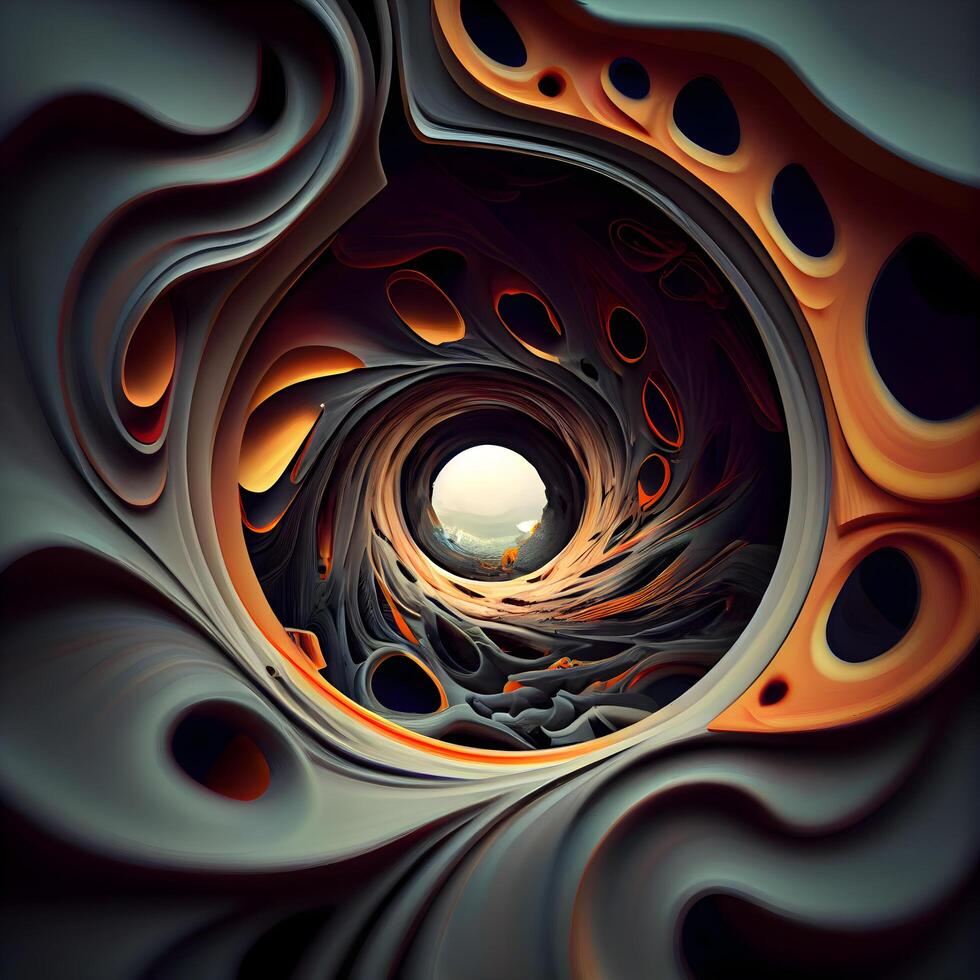 3d surrealistische illustratie. heilig geometrie. mysterieus psychedelisch ontspanning patroon. fractal abstract textuur. digitaal artwork grafisch astrologie magie, ai generatief beeld foto