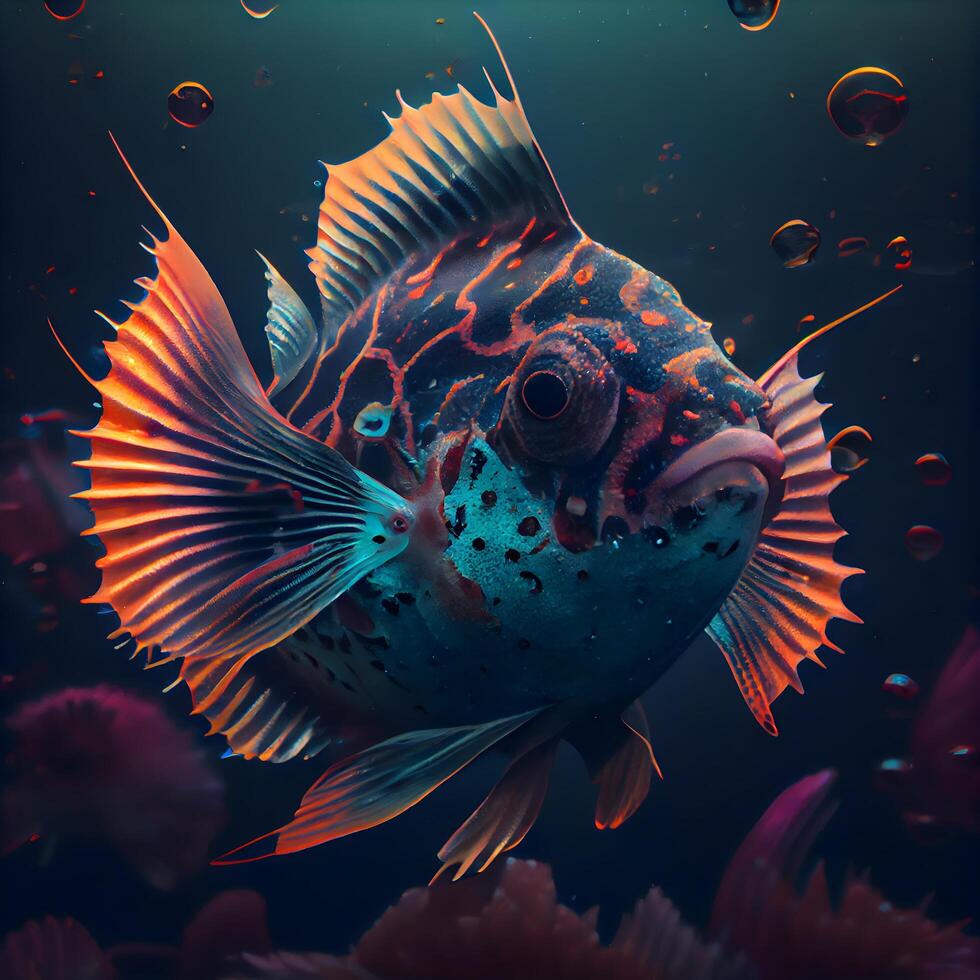 kogelvis vis in de aquarium. onderwater- wereld. 3d weergave, ai generatief beeld foto