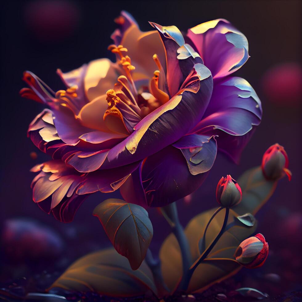 3d illustratie van een mooi boeket van bloemen Aan een donker achtergrond, ai generatief beeld foto