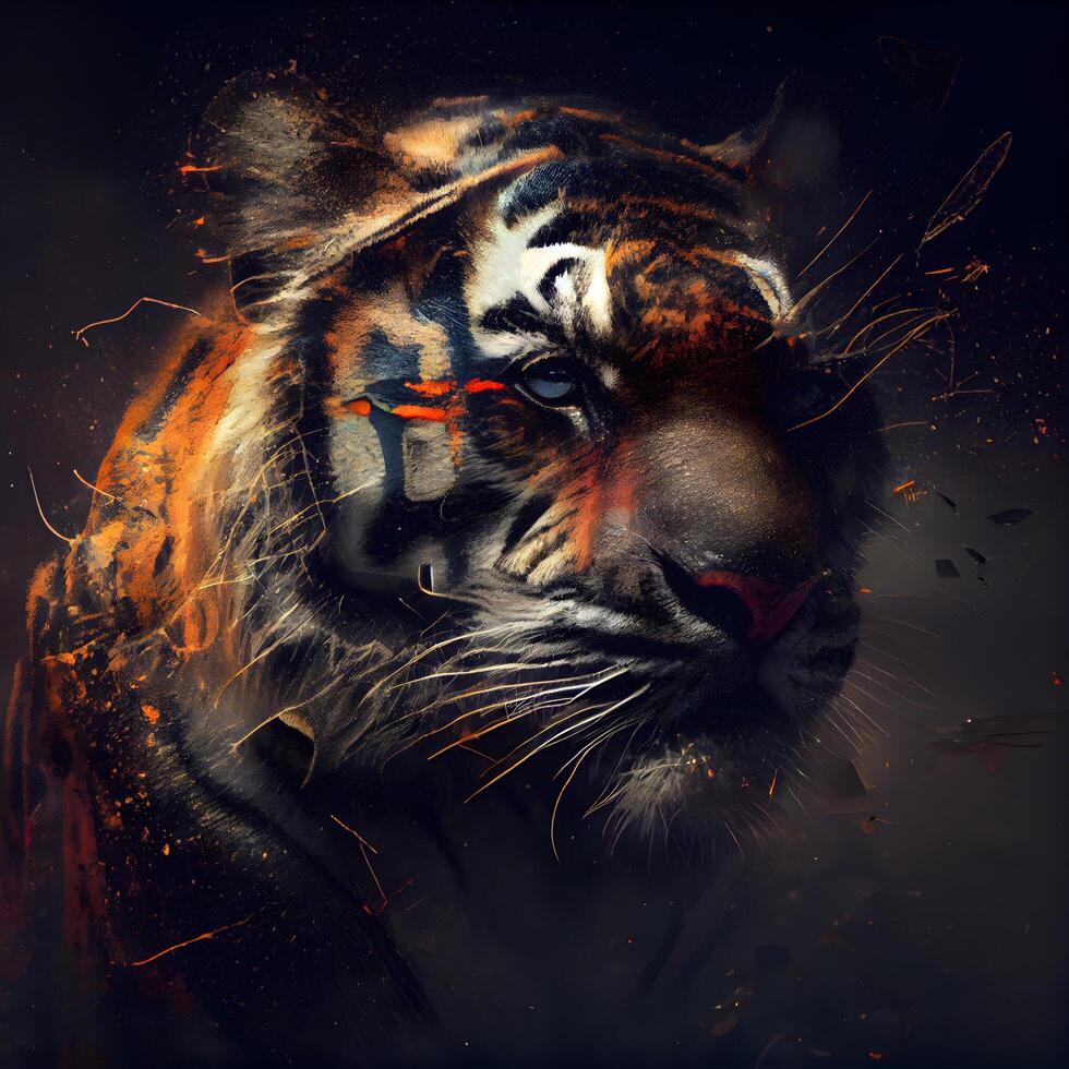 Siberisch tijger portret met grunge achtergrond, digitaal schilderen, ai generatief beeld foto