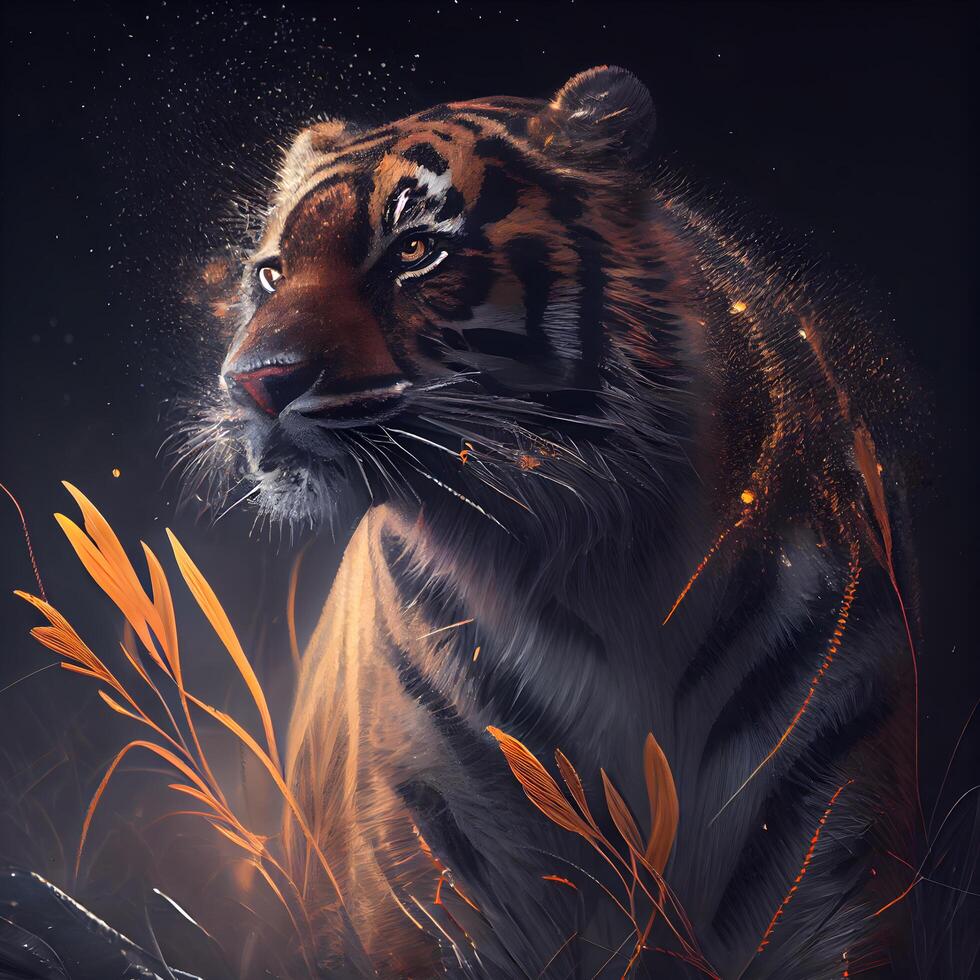 Siberisch tijger in de Woud Bij nacht. digitaal schilderen., ai generatief beeld foto