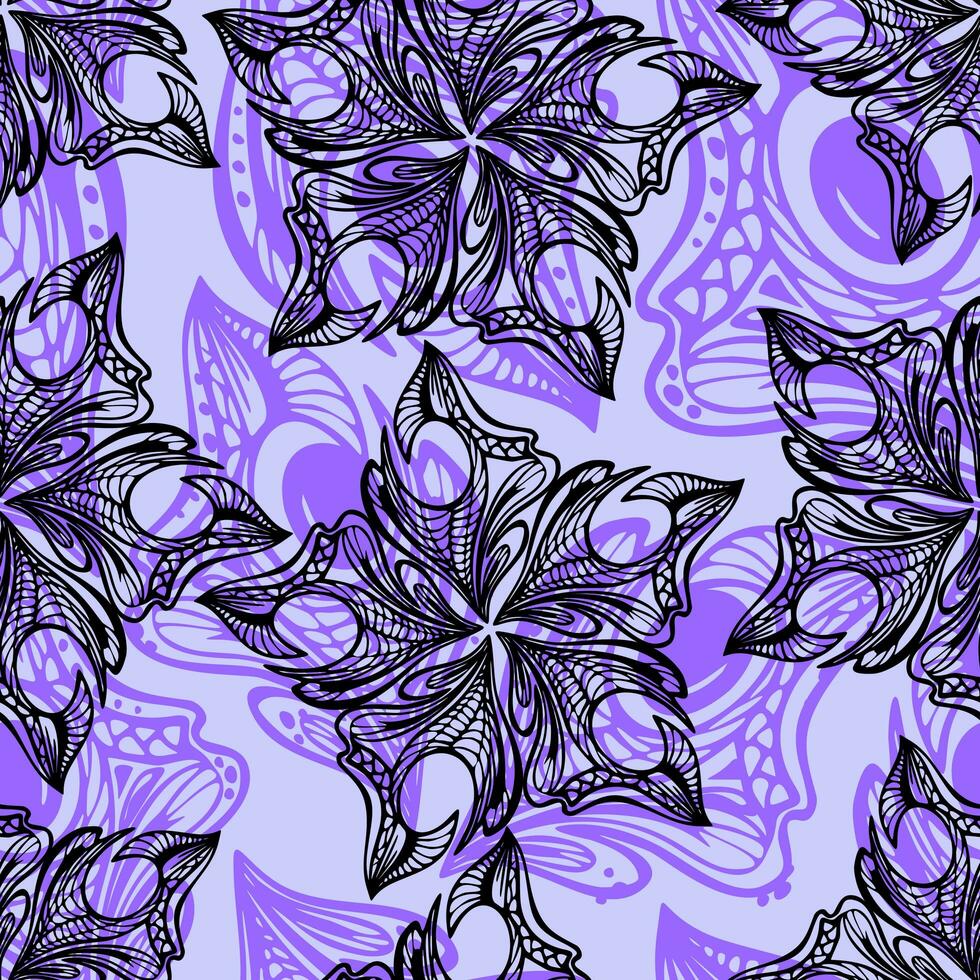 naadloos zwart en Purper patroon van abstract decoratief elementen Aan een blauw achtergrond, textuur, ontwerp foto