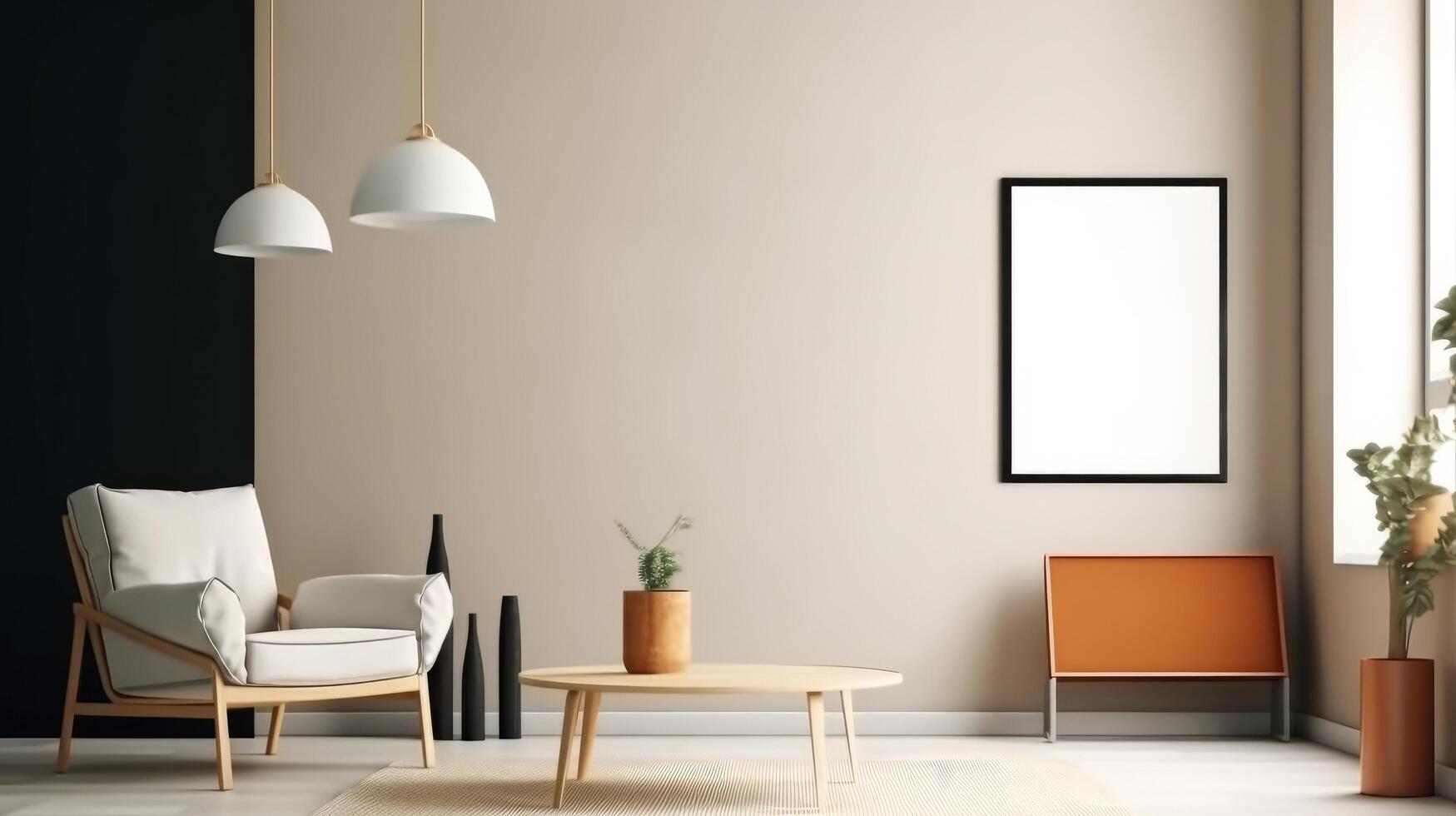 modern leven kamer interieur. illustratie ai generatief foto