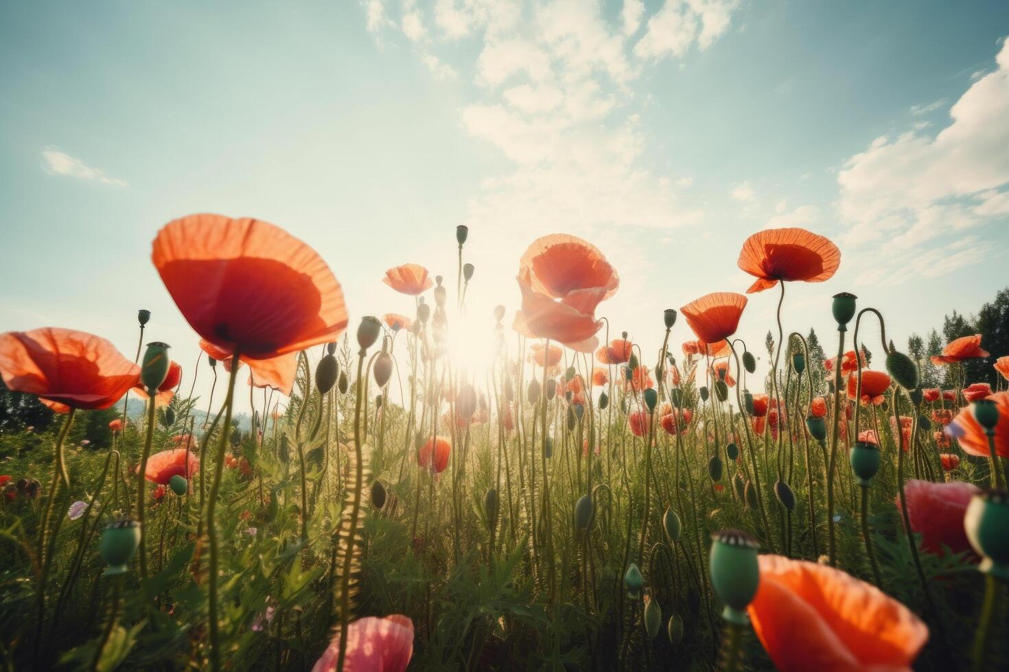 papaver bloem weide. illustratie ai generatief foto