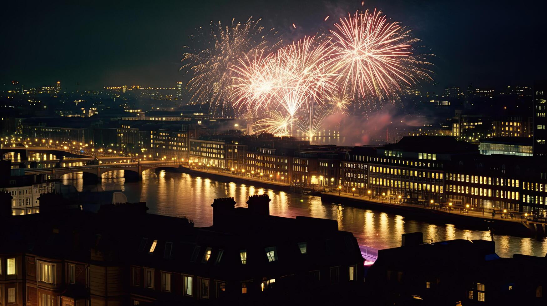 vakantie vuurwerk in Londen. illustratie ai generatief foto