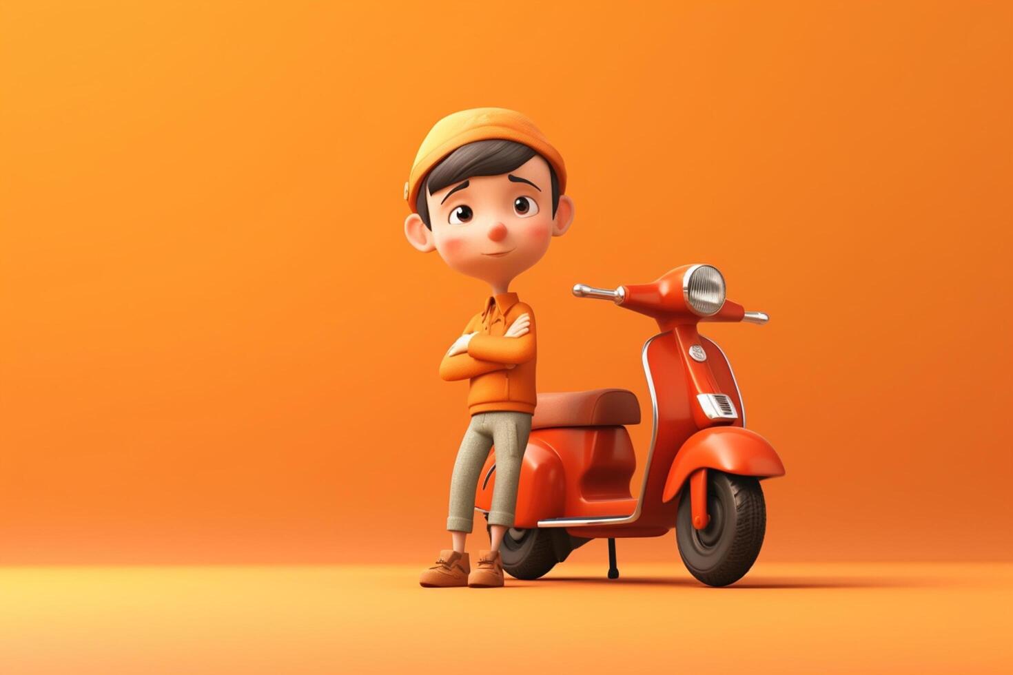 3d schattig tekenfilm met scooter generatief ai foto