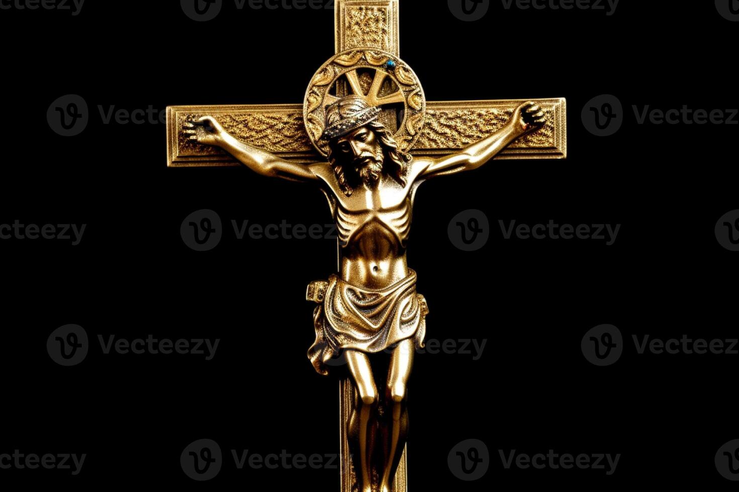 gouden kruis van Jezus Christus gekruisigd. religie en Christendom concept. ai gegenereerd foto