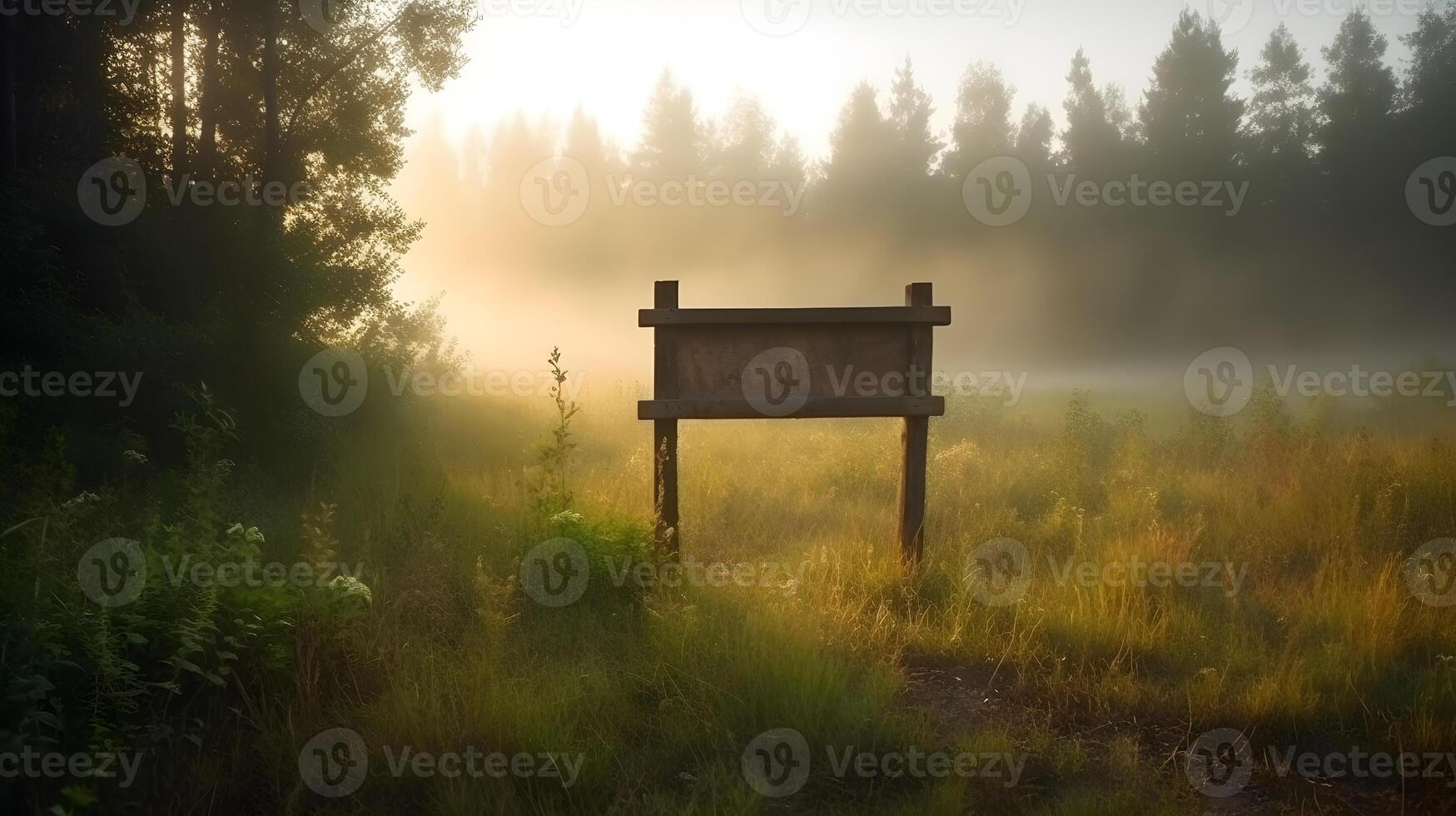 leeg houten plank Aan rand van Woud Aan zomer ,generatief ai foto