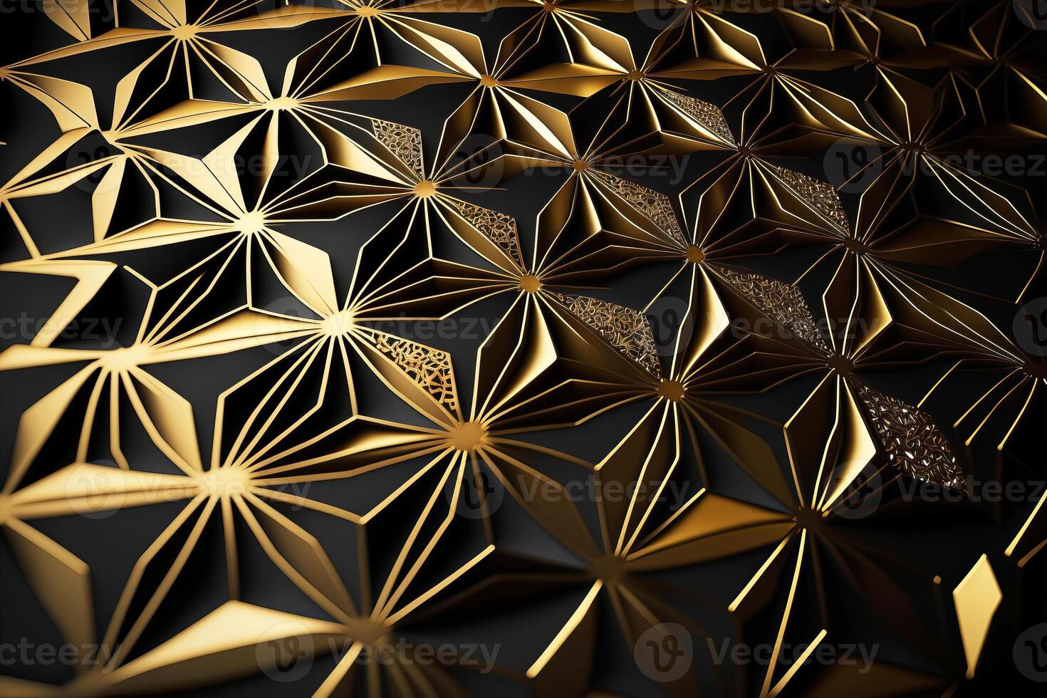 meetkundig driehoekig patroon van goud en zwart structureel elementen. generatief ai illustratie foto