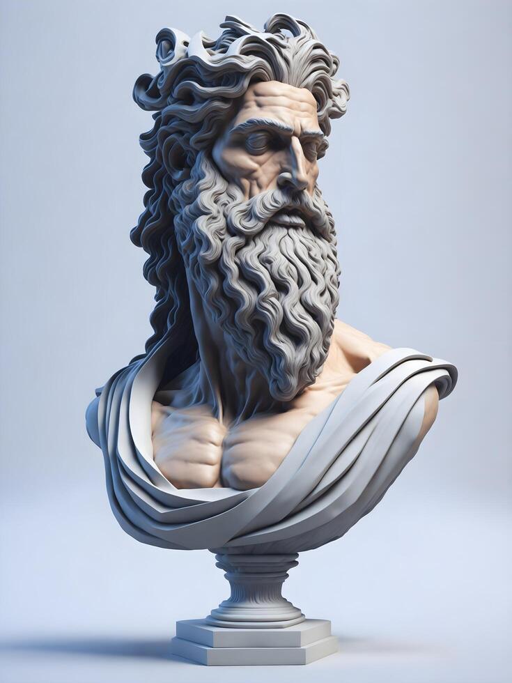 buste van de god Zeus. oude Grieks mythologie. antiek beeldhouwwerk. ai gegenereerd foto