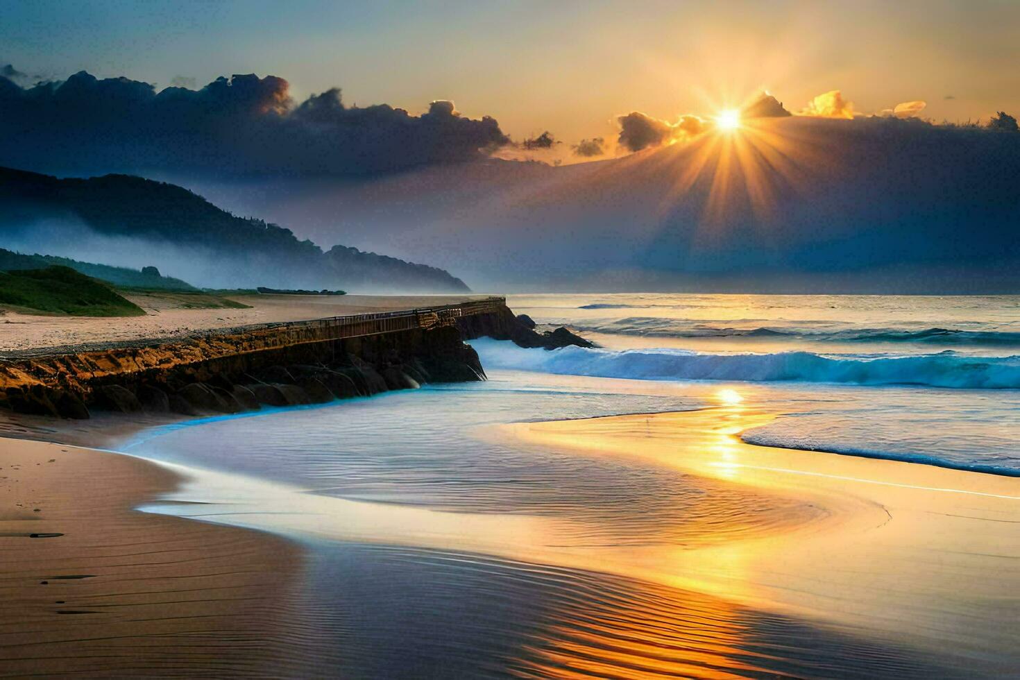 zonsondergang Aan de strand ai genereren foto