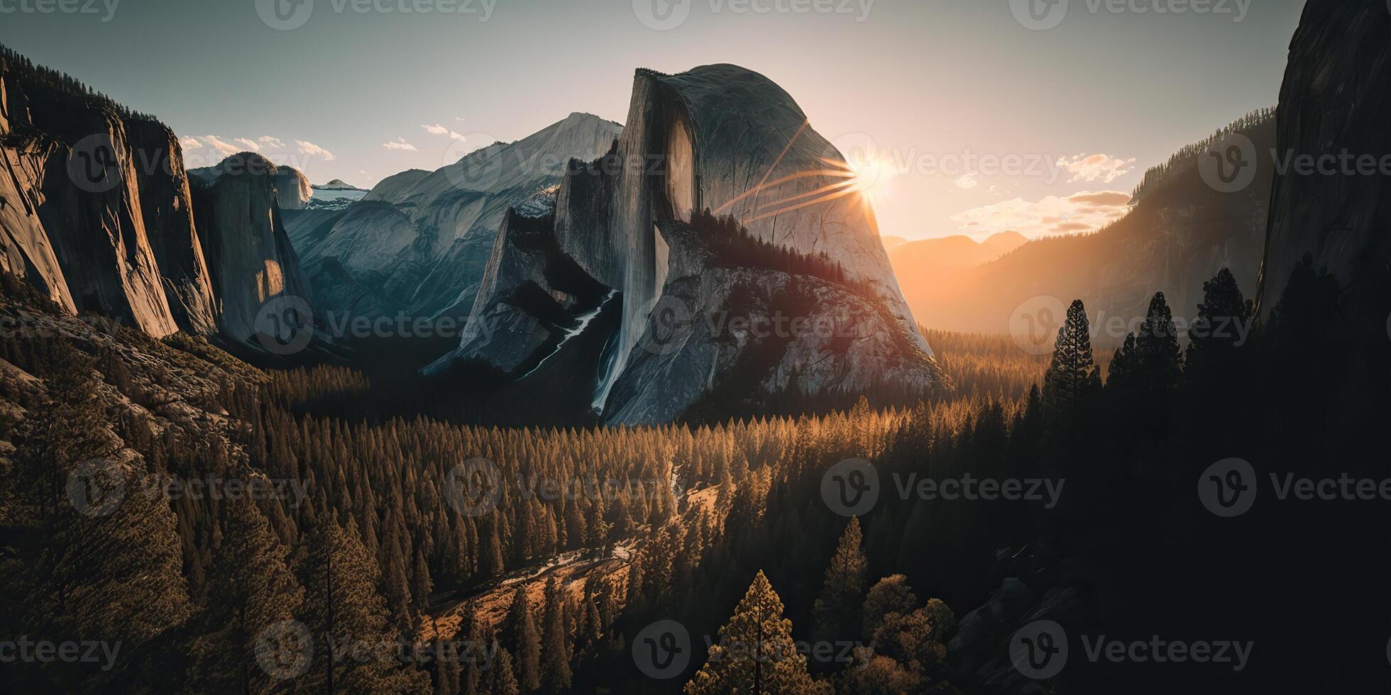 ai gegenereerd. ai generatief. foto realistisch illustratie van Verenigde Staten van Amerika Amerikaans yosemite nationaal park in de avond ochtend. avontuur onderzoeken uitstraling. grafisch kunst