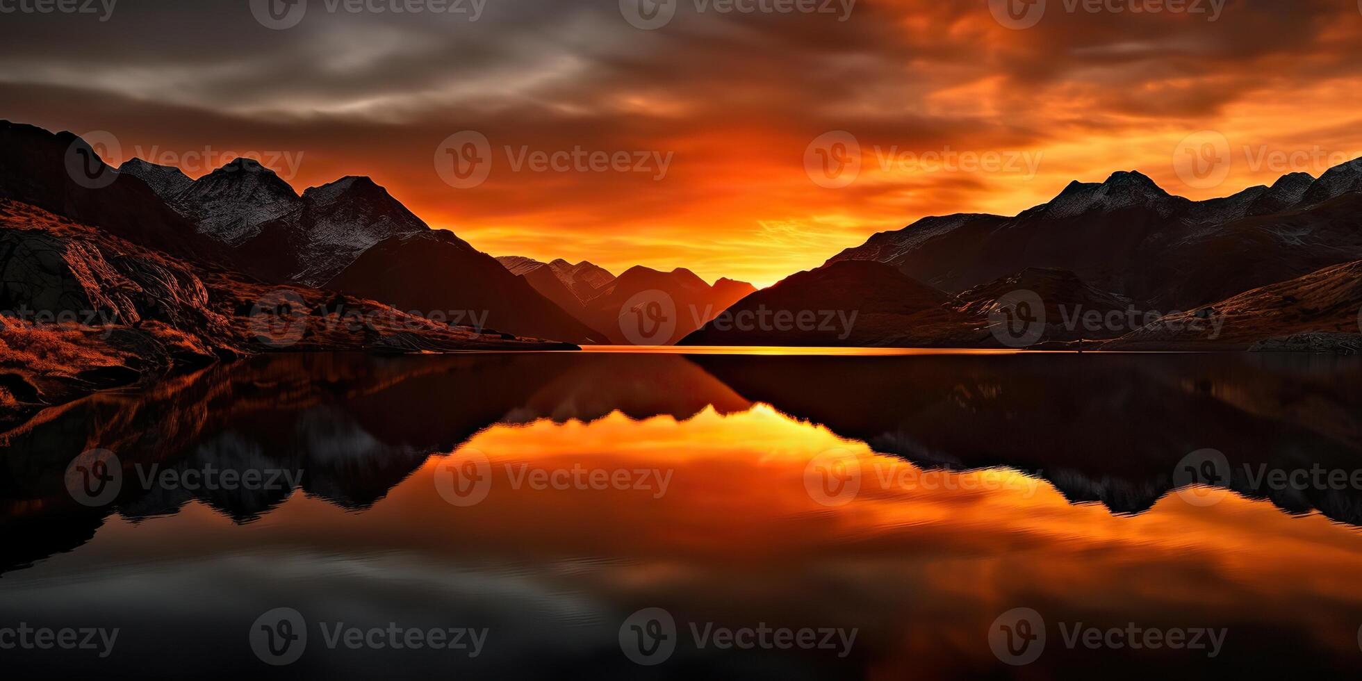 ai gegenereerd. ai generatief. mooi illustratration foto of berg meer zonsondergang. avontuur kalmte uitstraling. grafisch kunst